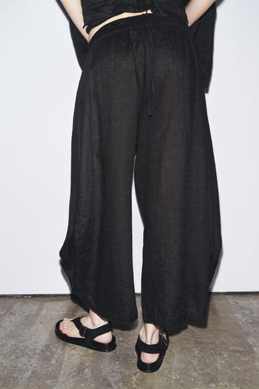 PANTALON LIN 100 % VOLUME - Noir de Zara - Image 2