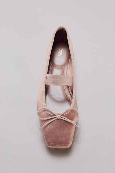 SATIN BALLET FLATS WITH BOW - Pink by Zara