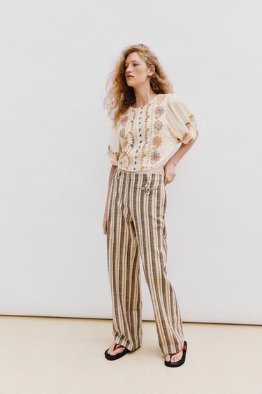 EMBROIDERED FRINGE BLOUSE - Ecru by Zara - Image 0