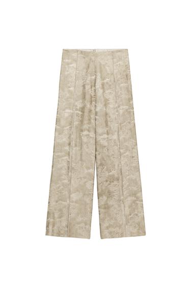 ZW COLLECTION WIDE-LEG JACQUARD TROUSERS - Beige by Zara