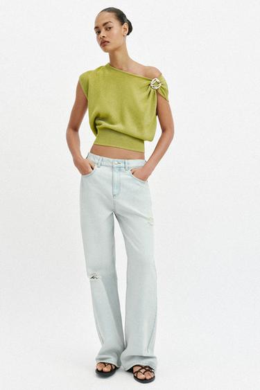 KNIT TOP WITH METAL TRIM - Olive green by Zara - Image 0