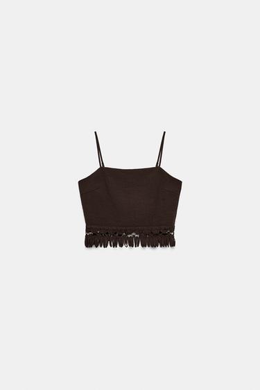 TOP COURT À FRANGES - Marron de Zara - Image 6