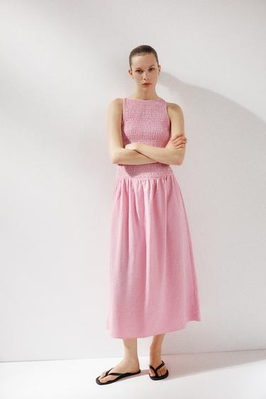 VESTIDO MIDI XADREZ VICHY - Rosa / Branco da Zara