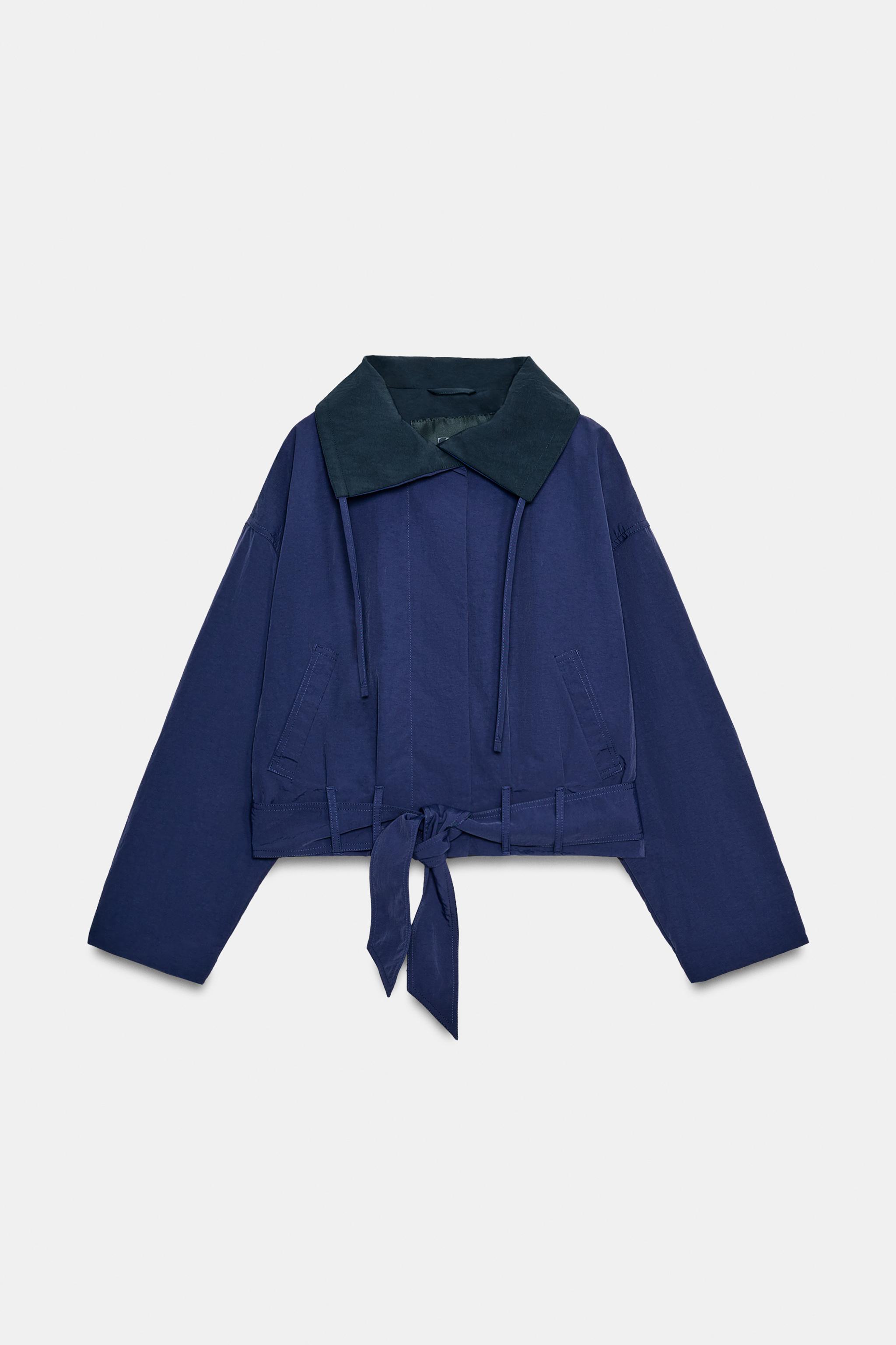 ZW COLLECTION CROPPED BELTED JACKET - Navy blue | ZARA United States