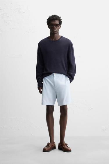 Zara COTTON LINEN SHORTS - Sky blue - Image 0