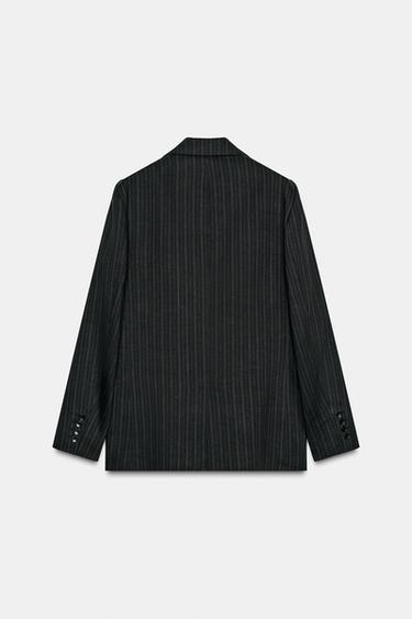 BLAZER RAYÉ AVEC LIN ZW COLLECTION - Noir de Zara - Image 7