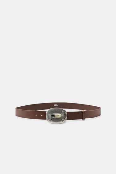 Zara 100% LEATHER COWBOY BELT - Brown
