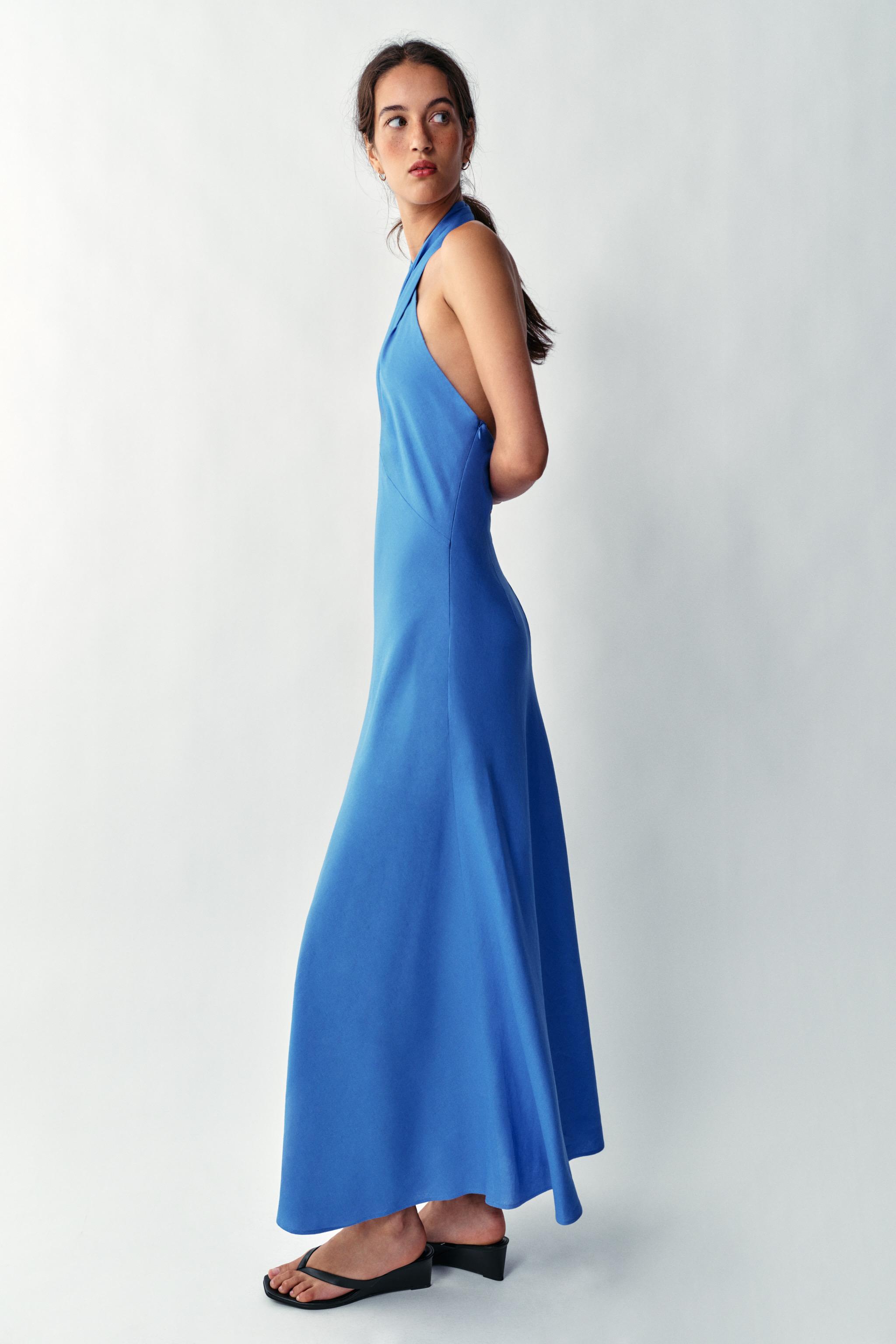 Женские платья Zara LINEN HALTER MIDI DRESS — фото 5