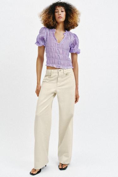 חולצה עם עיטור מקומט - לילך בהיר של Zara - תמונה 0