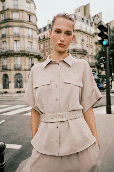 SAFARI SHIRT WITH BELT - Sand by Zara - Image 1