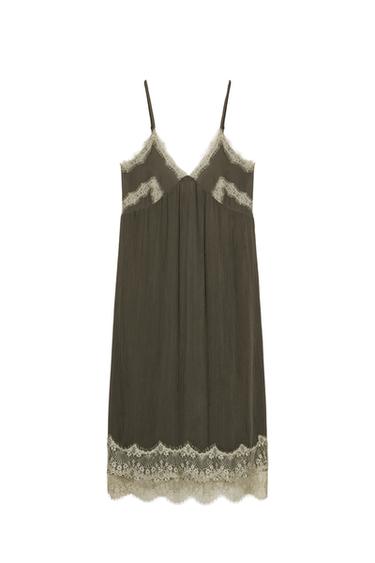 LACE CAMISOLE DRESS - ecru/khaki by Zara
