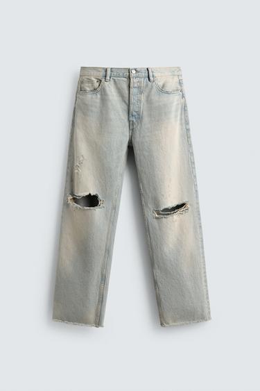 STRAIGHT CROPPED FIT JEANS - Light blue by Zara