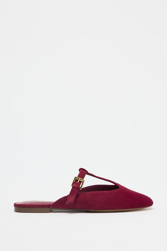 SPLIT SUEDE SLINGBACK SHOES WITH STRAP - Red | ZARA Thailand