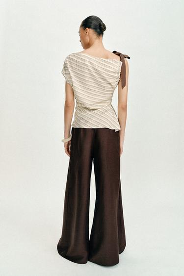 TOP À RAYURES ET NŒUD - Écru / Marron de Zara - Image 5