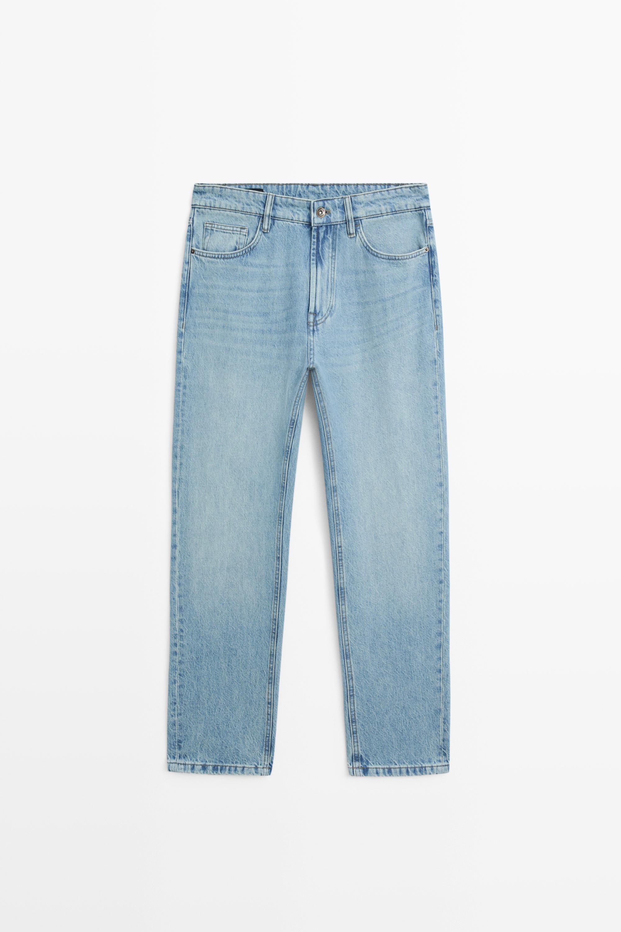 Bleach washed tapered fit jeans