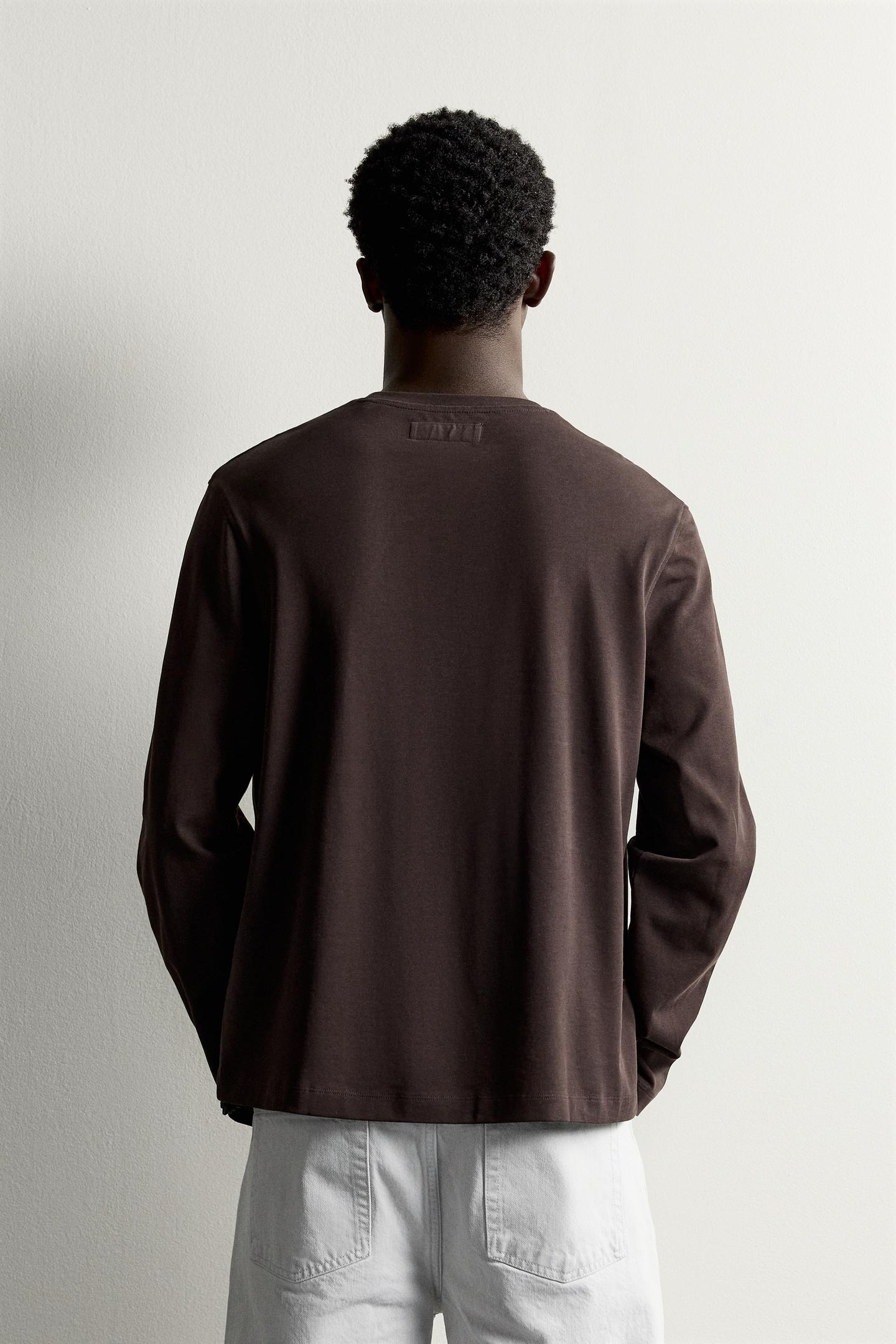 Мужская футболка Zara Regular Fit Long-Sleeve T-SHIRT, цвет: Коричневый — фото 3