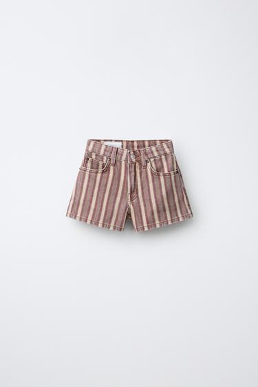 STRIPED DENIM BERMUDA SHORTS - Burgundy by Zara