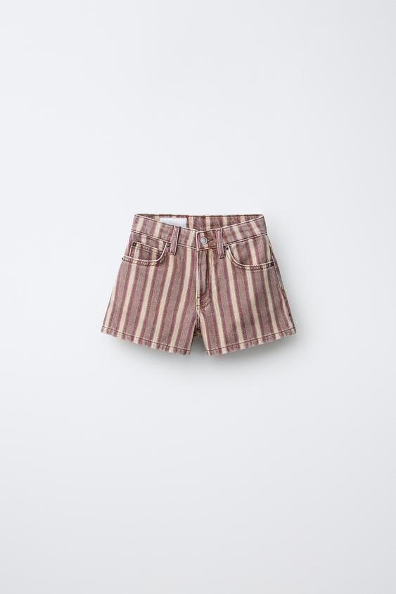 BERMUDA DENIM RAYAS - Burgundy de Zara - Imagen 0