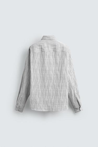 CHEMISE JACQUARD À RAYURES IRRÉGULIÈRES - Blanc / Noir de Zara - Image 6