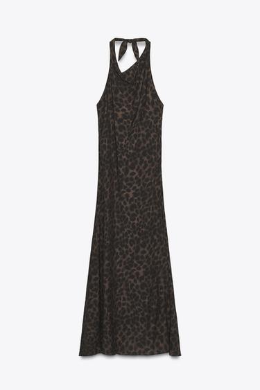 VESTIDO HALTER ESTAMPADO ANIMAL - Khaki de Zara