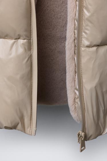 BLOUSON REMBOURRÉ À CAPUCHE BRILLANT DOUBLURE EFFET FOURRURE - Sable de Zara - Image 7