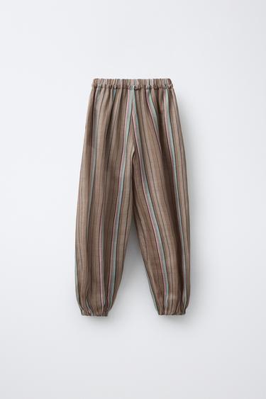 PANTALON BOUFFANT À RAYURES - Marron de Zara - Image 1