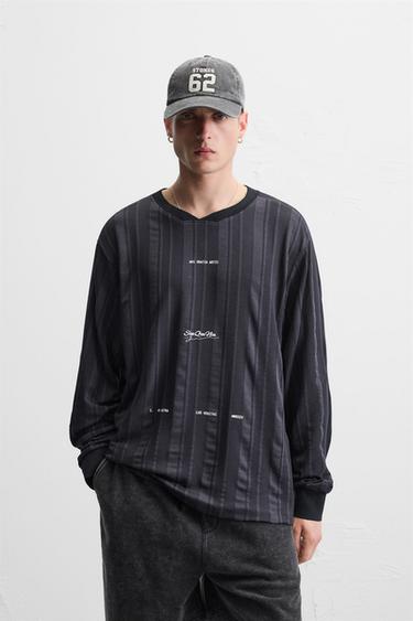 Zara RETRO SOCCER TEXTURED SWEATSHIRT - Navy blue