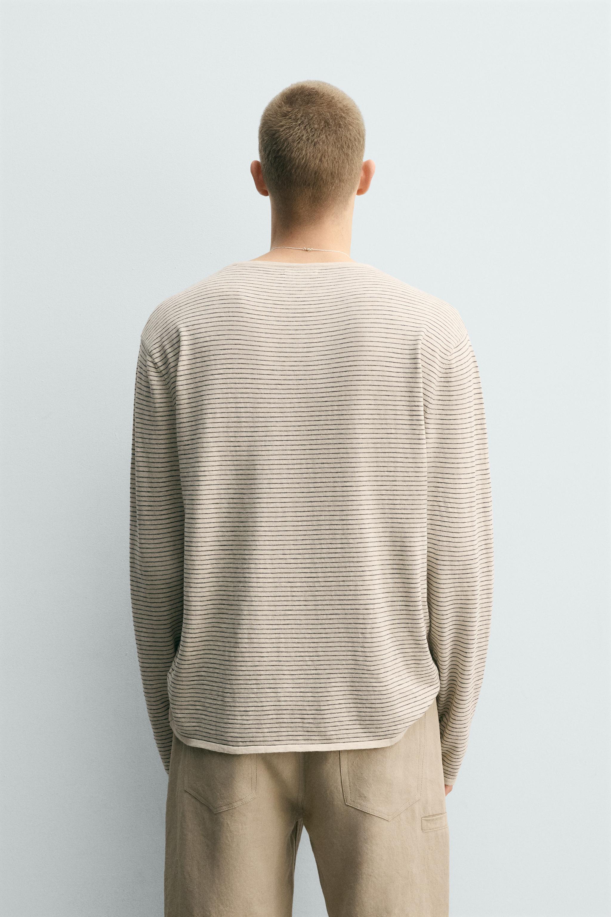 STRIPED COTTON BLEND SWEATER