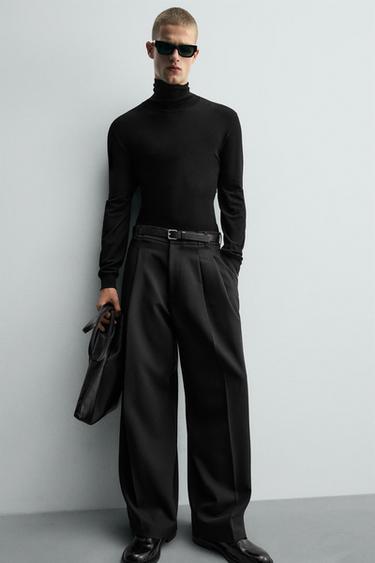 WIDE-LEG PLEATED TROUSERS - Black by Zara - Image 4