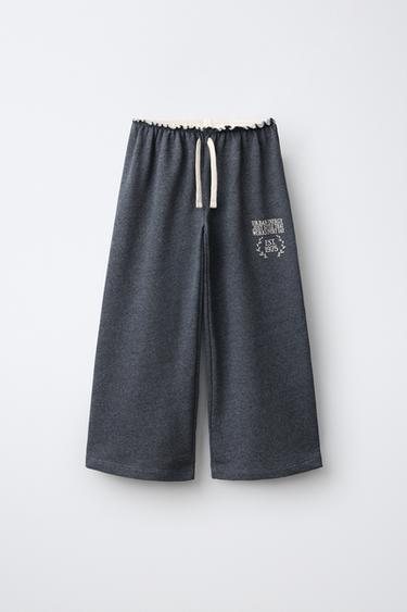 WIDE-LEG PANTS WITH GATHERED WAIST — Gray marl 1