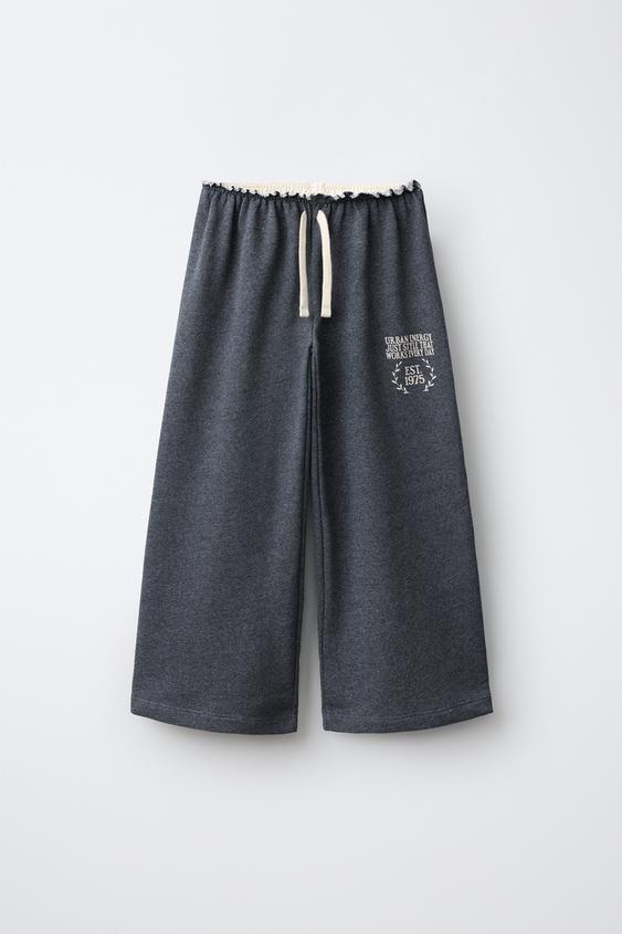 WIDE LEG-BUKSER MED RYNKET TALJE - gråmeleret fra Zara - Billede 0