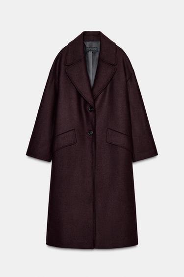 Zara OVERSIZED LONG COAT - Burgundy