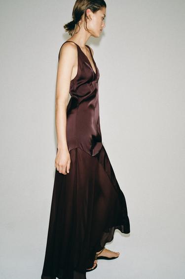 ROBE LONGUE SATINÉE ZW COLLECTION - GRENAT de Zara - Image 5