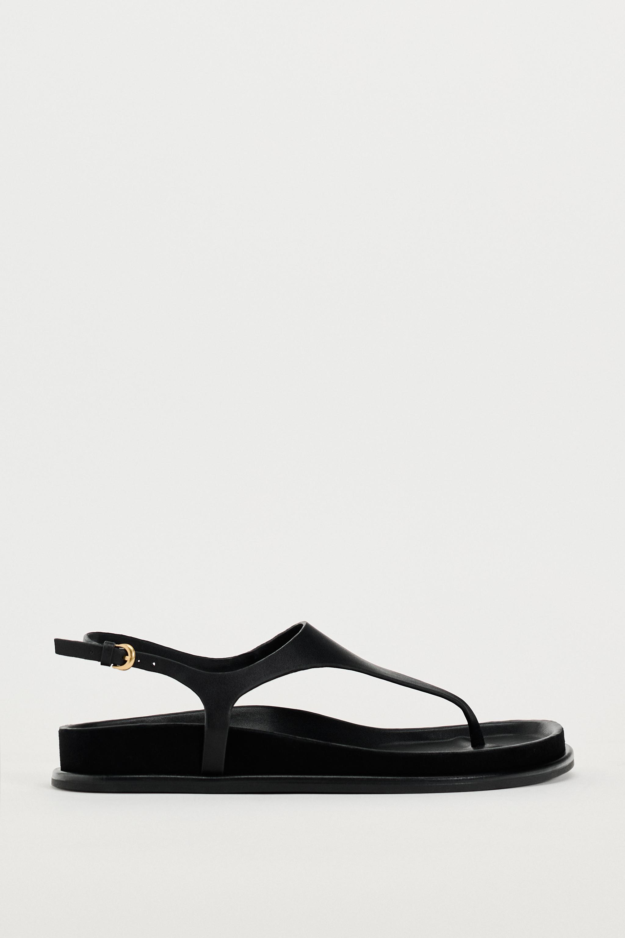 FLAT LEATHER SANDALS - Black | ZARA Canada