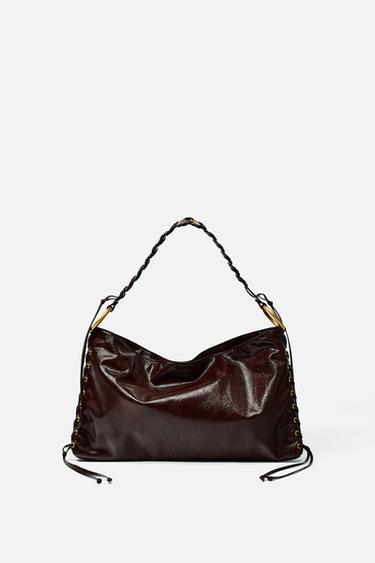 Zara EYELET SHOULDER BAG - Chocolate