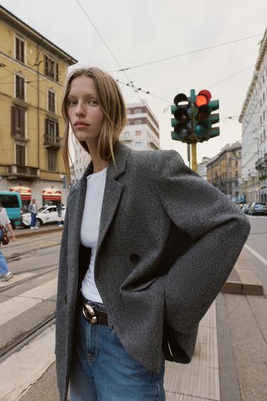 VESTE OVERSIZE À BOUTONNAGE CROISÉ - Gris de Zara - Image 1