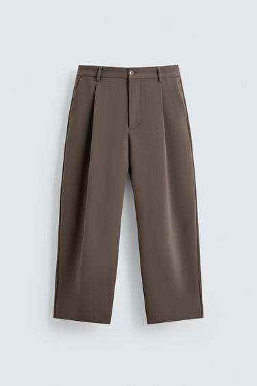 RELAXED FIT PLEATED TROUSERS - Brown / Taupe by Zara