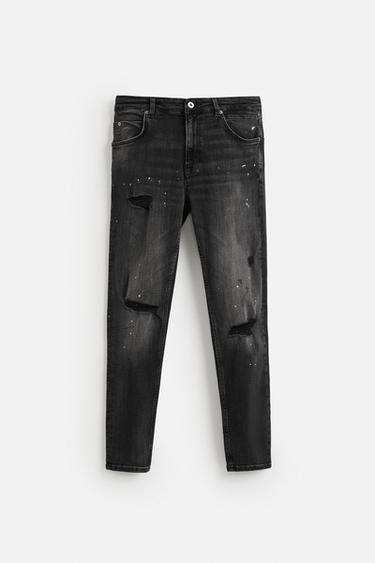 DŽÍNY SKINNY FIT S EFEKTEM ROZTRHÁNÍ - Uhlí od Zara - Obrázek 0