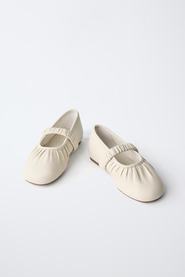 LEATHER BALLET FLATS - White by Zara - Image 2