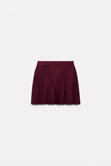 PLEATED MINI KNIT SKIRT - Burgundy by Zara