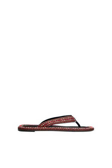 PRINTED FABRIC FLAT SLIDER SANDALS
