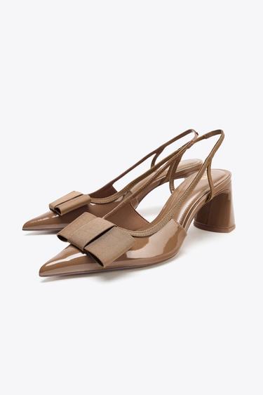 BOW SLINGBACK HEELS - Brown by Zara - Image 1