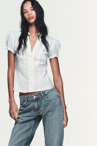 CAMISA POPELINA ABERTURA LAZADAS - Blanco de Zara