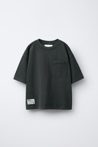 Zara WASHED EFFECT POCKET T-SHIRT - Anthracite grey