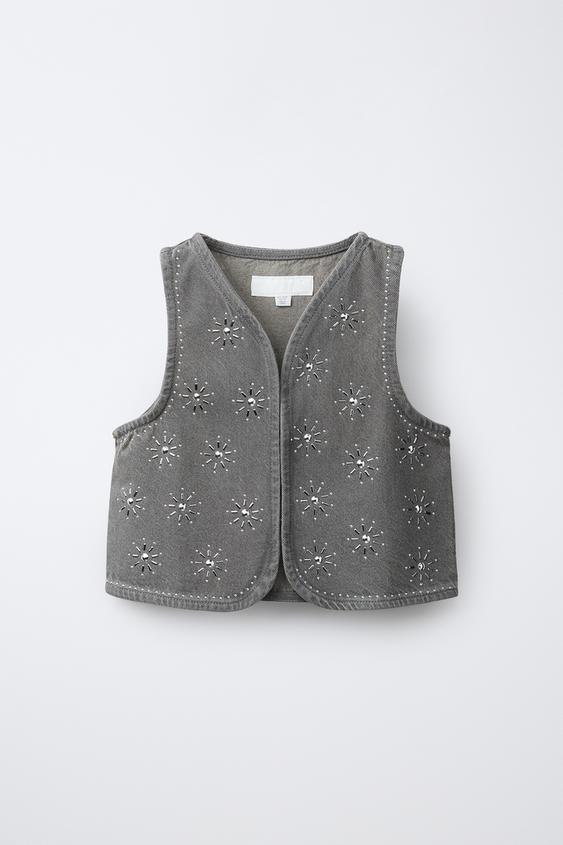 CHALECO DENIM STRASS - Gris antracita de Zara - Imagen 0