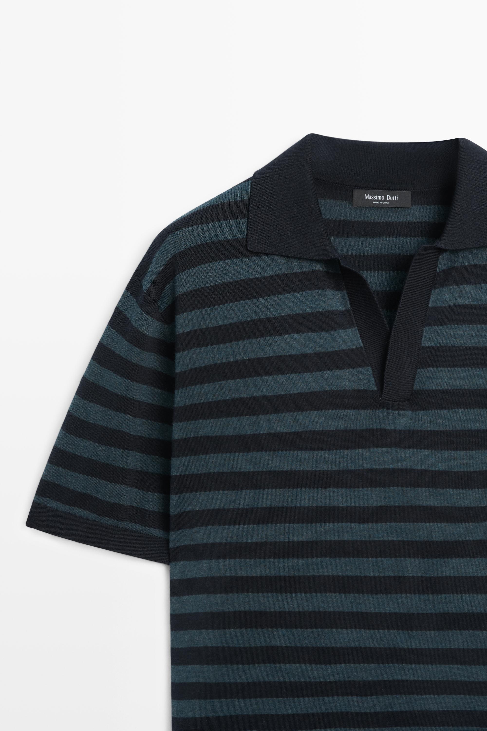 Pull polo en maille rayée contrastée