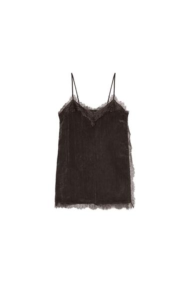 LACE-TRIMMED CAMISOLE TOP - Brown by Zara