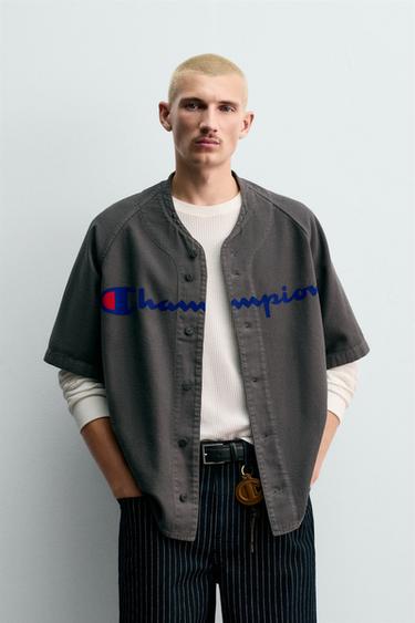 Zara CHAMPION ® X ZARA PRINTED BASEBALL SHIRT - Gray