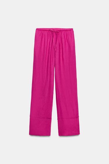 PANTALÓN PALAZZO LINO 100% ZW COLLECTION - Fucsia oscuro de Zara