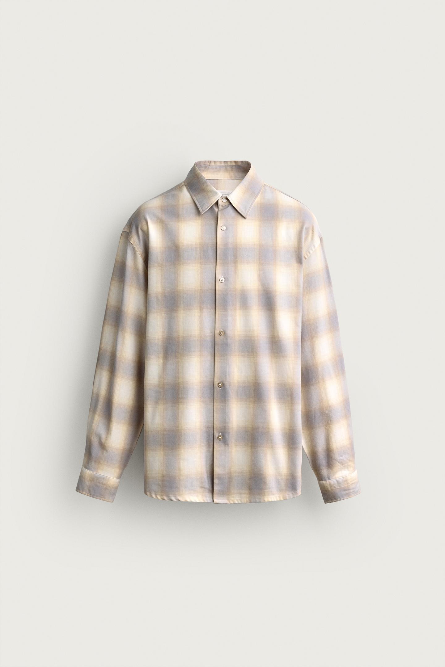 Мужская рубашка Zara Relaxed Fit Plaid, цвет: Экрю / Жёлтый — фото 6
